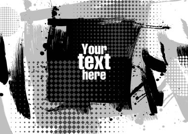 Abstract background with place for text. Vector illustration. Pattern for posters, banner, business cards or signs. Brush strokes and geometric ornament. Black and white.