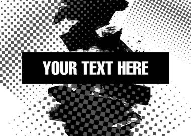Abstract background with place for text. Vector illustration. Pattern for posters, banner, business cards or signs. Brush strokes and geometric ornament. Black and white.