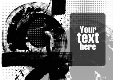 Abstract background with place for text. Vector illustration. Pattern for posters, banner, business cards or signs. Brush strokes and geometric ornament. Black and white.