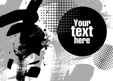 Abstract background with place for text. Vector illustration. Pattern for posters, banner, business cards or signs. Brush strokes and geometric ornament. Black and white.