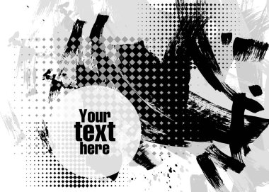 Abstract background with place for text. Vector illustration. Pattern for posters, banner, business cards or signs. Brush strokes and geometric ornament. Black and white.