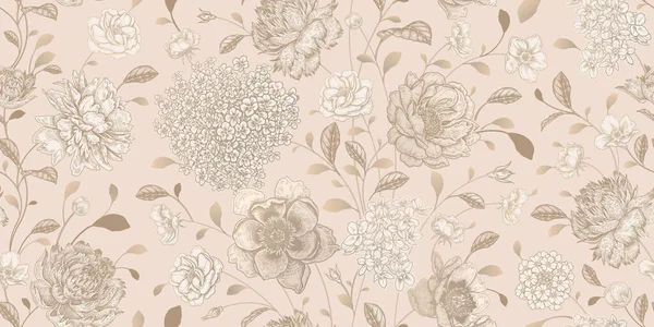 Svatební Bezešvé Květinové Vzory Vintage Floral Background Vector Bílá Zlatá — Stockový vektor