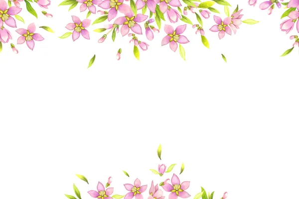 Tarjeta Felicitación Floral Acuarela Lindas Flores Primavera Ramas Árboles Florecientes — Foto de Stock