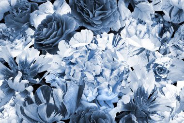 Floral vintage seamless pattern. Blooming garden flowers peonies, roses, tulips. Flower black and white background. Template For decoration packaging, interior, fabric, textile, paper, wallpaper.