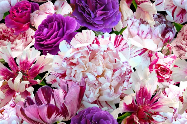 Квітковий Вінтажний Безшовний Візерунок Квітучі Садові Квіти Півонії Троянди Тюльпани — стокове фото