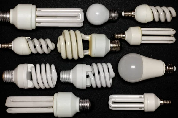 electronic energy saving lamps, some specimen  with spiral and linear tubes