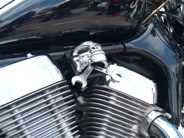 Shiny chrome plated motorcycle engine — Stock Photo, Image