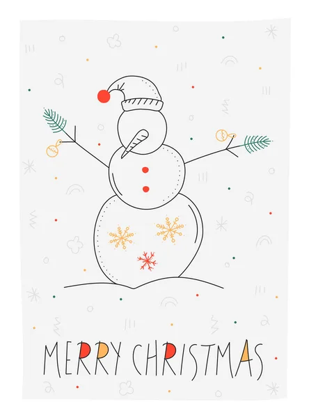 Carte Doodle Élégante Avec Bonhomme Neige Lettrage Cartes Postales Noël — Image vectorielle