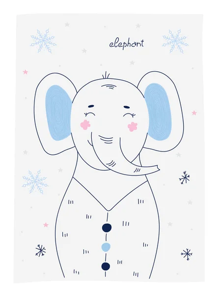 Linda Ilustración Garabatos Con Elefante Hermosos Carteles Dibujados Mano Vacaciones — Vector de stock