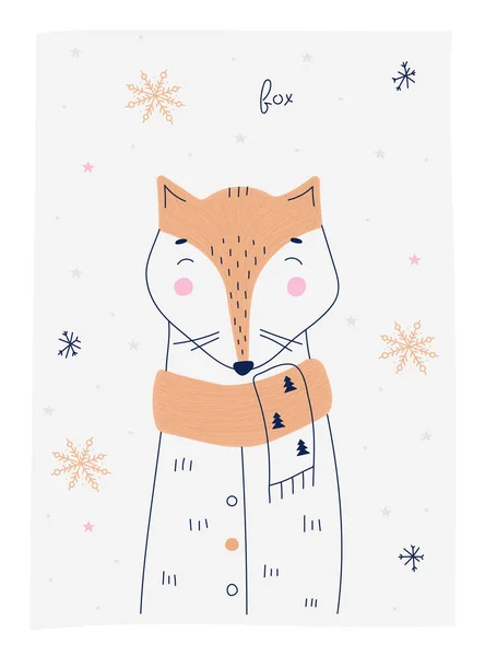 Linda Ilustración Garabatos Con Fox Hermosos Carteles Dibujados Mano Vacaciones — Vector de stock