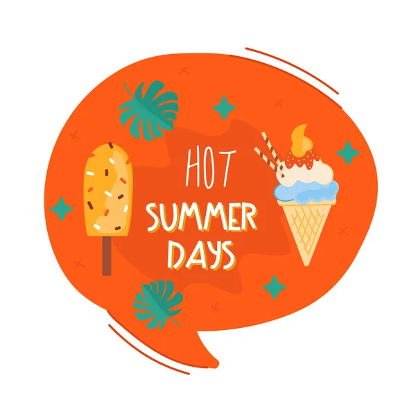 Kreative Sprechblase Heiße Sommertage Kritzeln Sie Bunte Sommer Sticker Mit — Stockvektor
