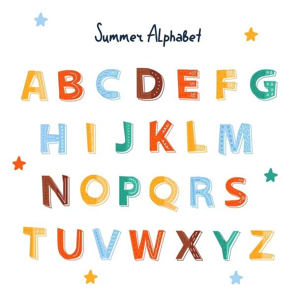 Doodle Buntes Sommer Alphabet Perfekt Für Die Gestaltung Von Tassen — Stockvektor