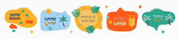 Doodle Summer Speech Bubbles Colorful Stickers Stylized Quote Slogan Perfect Royalty Free Stock Vectors