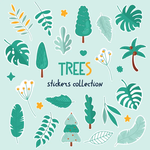 Trees Stickers Collection Doodle Colorful Summer Set Cute Icons Perfect Vector Graphics