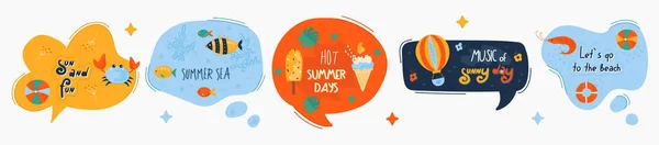 用五颜六色的贴纸涂鸦夏天的演讲泡沫 有风格的引言和标语 完美的杯子 纺织品 网页等的设计 图库矢量图片