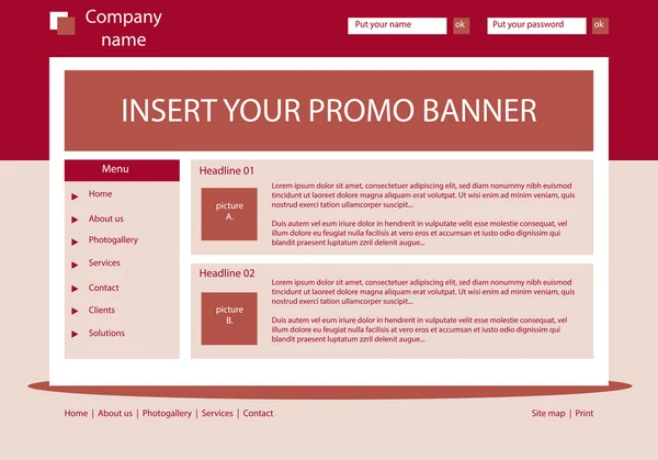 Site web mise en page de modèle rouge foncé avec texte — Image vectorielle