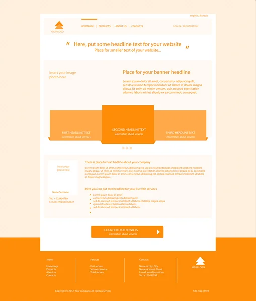 Web site licht oranje sjabloon lay-out met tekst — Stockvector