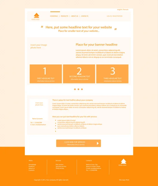 Site Web mise en page de modèle orange clair avec du texte — Image vectorielle