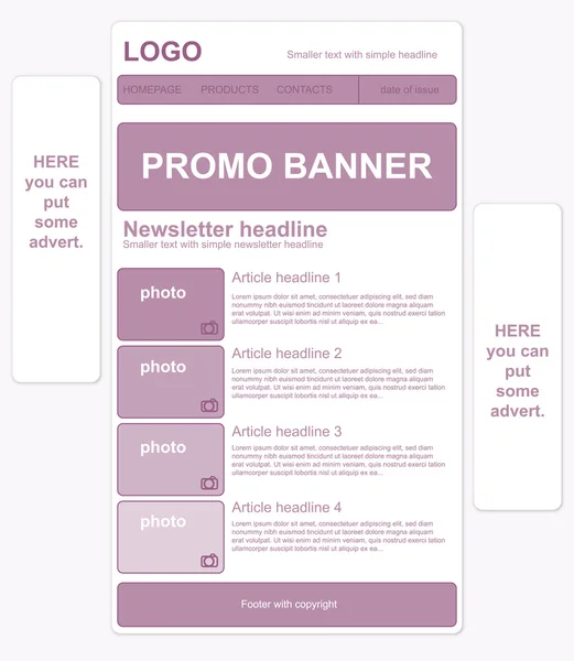 Modello di newsletter responsive con banner — Vettoriale Stock