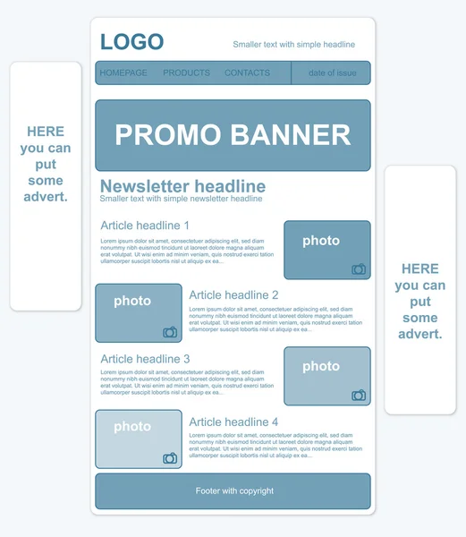 Modello di newsletter responsive con banner — Vettoriale Stock