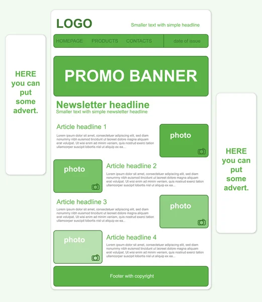 Modello di newsletter responsive con banner — Vettoriale Stock