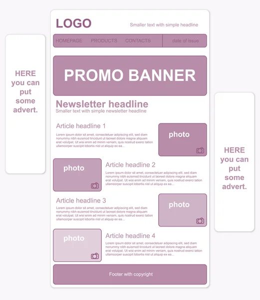 Modèle de newsletter sensible avec bannières — Image vectorielle