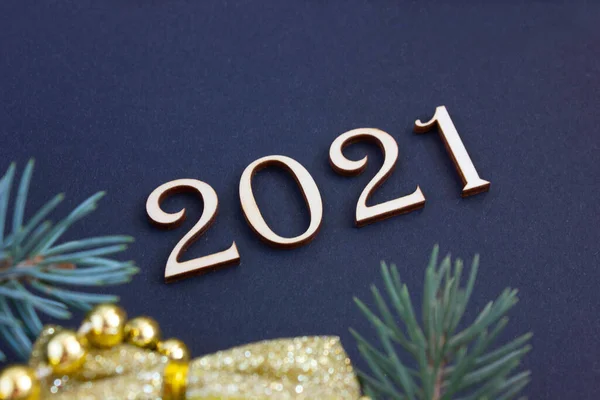 Новогодняя Открытка 2021 Года Новогоднее Украшение Золотых Елок Елок Левой — стоковое фото
