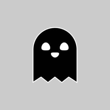 Cadılar Bayramı hayaleti, korkunç ya da şirin çizgi film hayaleti, Cadılar Bayramı tatili. Beyaz tasarım. İzole edilmiş bir ikon. Düz biçim vektör illüstrasyonu.