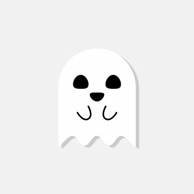 Cadılar Bayramı hayaleti, korkunç ya da şirin çizgi film hayaleti, Cadılar Bayramı tatili. Gölge tasarımı. İzole edilmiş bir ikon. Düz biçim vektör illüstrasyonu.