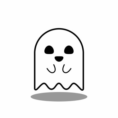 Cadılar Bayramı hayaleti, korkunç ya da şirin çizgi film hayaleti, Cadılar Bayramı tatili. Siyah vuruş ve gölge tasarımı. İzole edilmiş bir ikon. Düz biçim vektör illüstrasyonu.