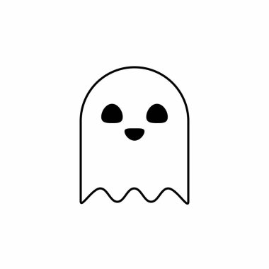 Cadılar Bayramı hayaleti, korkunç ya da şirin çizgi film hayaleti, Cadılar Bayramı tatili. Beyaz arka plan. İzole edilmiş bir ikon. Düz biçim vektör illüstrasyonu.