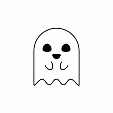 Cadılar Bayramı hayaleti, korkunç ya da şirin çizgi film hayaleti, Cadılar Bayramı tatili. Beyaz arka plan. İzole edilmiş bir ikon. Düz biçim vektör illüstrasyonu.