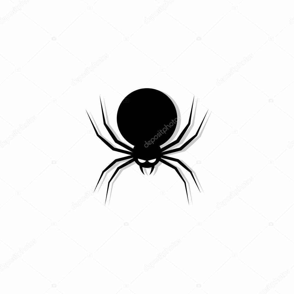 Halloween spider icon with glowing eyes, Halloween holiday. Shadow design. Isolated icon. Flat style vector illustration.