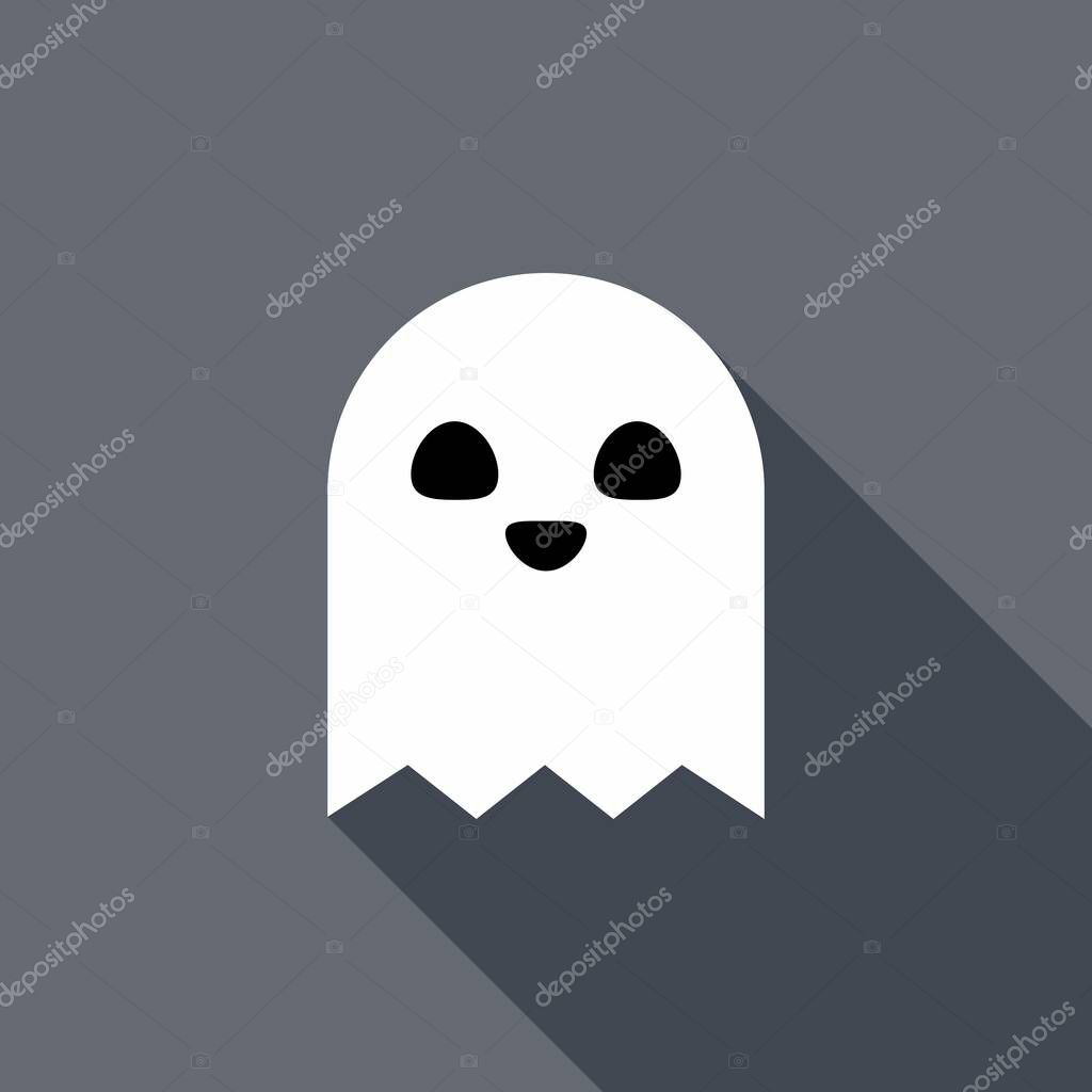 Halloween ghost, scary or cute cartoon spooky ghost, Halloween holiday. Isolated icon. Flat style vector illustration.