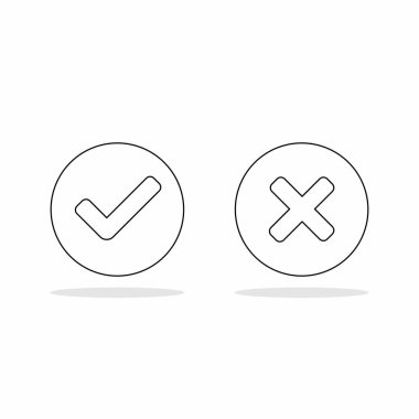 İşaretle ve yanlış işaretle, işaretle, işaretle / işaretle, kabul et / reddet, onayla / onayla, evet / hayır, doğru / yanlış, yeşil / kırmızı, doğru / yanlış, OK / Not Ok - vektör işareti sembolleri. Siyah tasarım. İzole edilmiş simge.