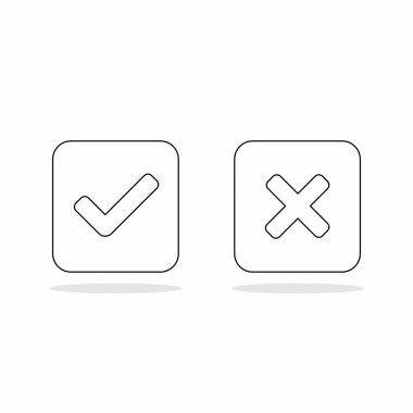 İşaretle ve yanlış işaretle, işaretle, işaretle / işaretle, kabul et / reddet, onayla / onayla, evet / hayır, doğru / yanlış, yeşil / kırmızı, doğru / yanlış, OK / Not Ok - vektör işareti sembolleri. Siyah tasarım. İzole edilmiş simge.