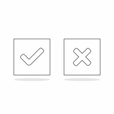 İşaretle ve yanlış işaretle, işaretle, işaretle / işaretle, kabul et / reddet, onayla / onayla, evet / hayır, doğru / yanlış, yeşil / kırmızı, doğru / yanlış, OK / Not Ok - vektör işareti sembolleri. Siyah tasarım. İzole edilmiş simge.