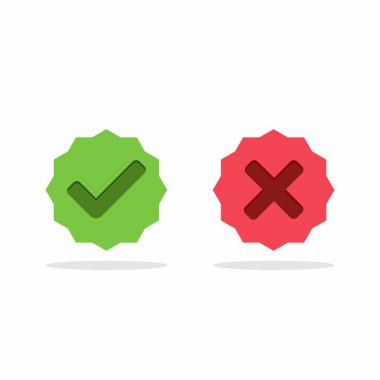 İşaretle ve yanlış işaretle, işaretle, işaretle / işaretle, kabul et / reddet, onayla / onayla, evet / hayır, doğru / yanlış, yeşil / kırmızı, doğru / yanlış, OK / Not Ok - vektör sembolleri yeşil ve kırmızı. İzole edilmiş simge.