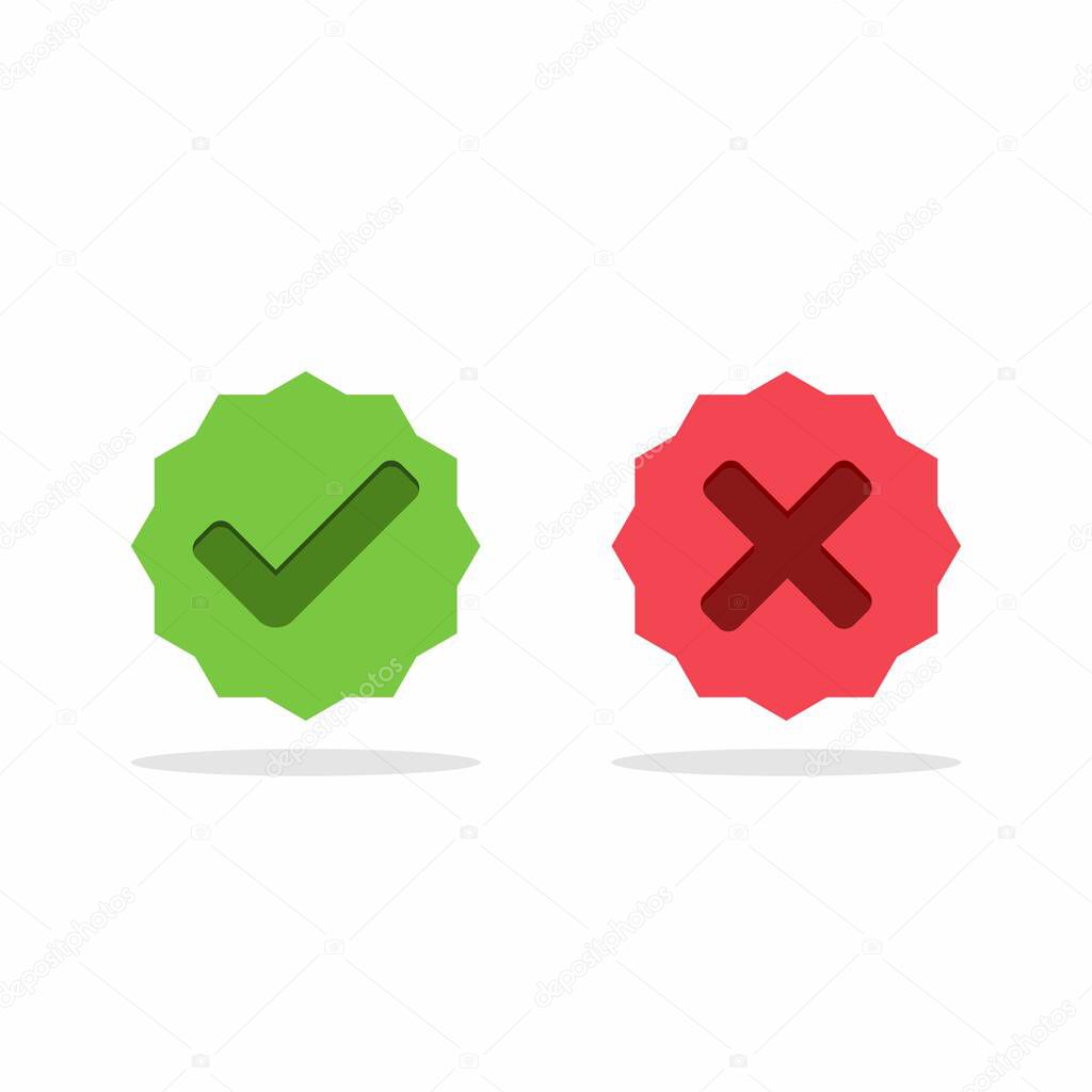 Check and wrong marks, Tick and cross marks, Accepted/Rejected, Approved/Disapproved, Yes/No, Right/Wrong, Green/Red, Correct/False, Ok/Not Ok - vector mark symbols in green and red. Isolated icon.