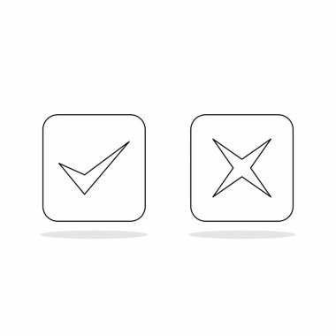 İşaretle ve yanlış işaretle, işaretle, işaretle / işaretle, kabul et / reddet, onayla / onayla, evet / hayır, doğru / yanlış, yeşil / kırmızı, doğru / yanlış, OK / Not Ok - vektör işareti sembolleri. Siyah tasarım. İzole edilmiş simge.