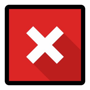 Yanlış notlar, yanlış işaretler, reddedilmiş, onaylanmamış, hayır, yanlış, tamam değil, yanlış seçimler, görev tamamlama, oylama. - vektör işareti sembolleri kırmızı. Siyah vuruş ve gölge tasarımı. İzole edilmiş bir ikon. Düz biçim vektör illüstrasyonu.