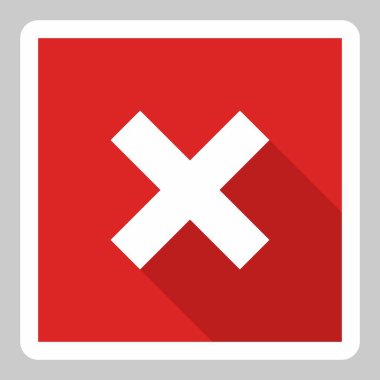 Yanlış notlar, yanlış işaretler, reddedilmiş, onaylanmamış, hayır, yanlış, tamam değil, yanlış seçimler, görev tamamlama, oylama. - vektör işareti sembolleri kırmızı. Beyaz kulaç ve gölge tasarımı. İzole edilmiş bir ikon. Düz biçim vektör illüstrasyonu.