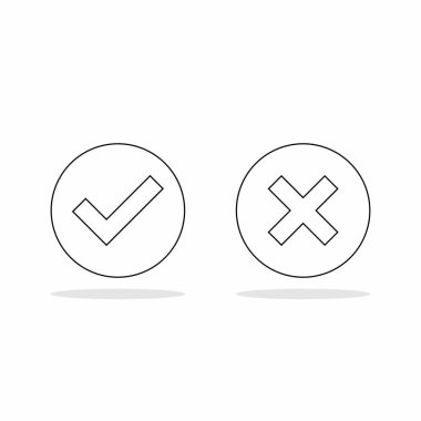 İşaretle ve yanlış işaretle, işaretle, işaretle / işaretle, kabul et / reddet, onayla / onayla, evet / hayır, doğru / yanlış, yeşil / kırmızı, doğru / yanlış, OK / Not Ok - vektör işareti sembolleri. Siyah tasarım. İzole edilmiş simge.