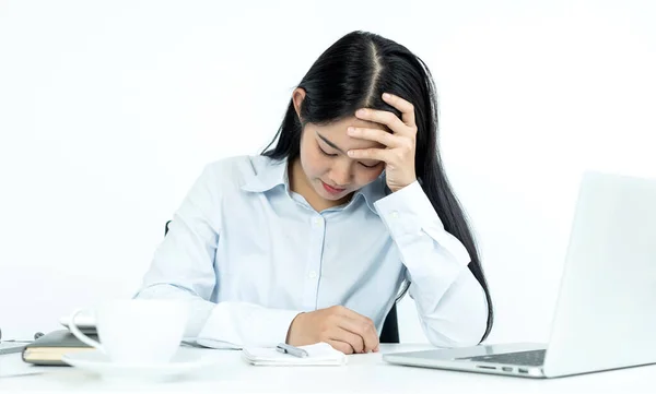 Mulheres Asiáticas Que Trabalham Sentem Estressadas Cansadas Trabalho Enxaquecas Trabalho — Fotografia de Stock