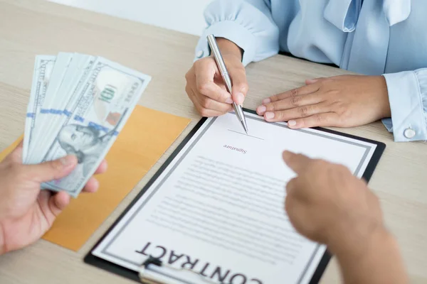 Owner Business Personally Signed Deal Closing Deal Accepting Bribes Concept — Stock Photo, Image