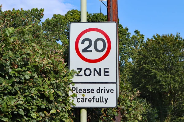 Road Sign Marking Start Twenty Miles Hour Sign Close Village — Stock Photo, Image