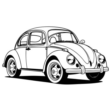 Otomobil meraklıları ve boyama sayfası için mükemmel bir klasik böcek arabası çizimi