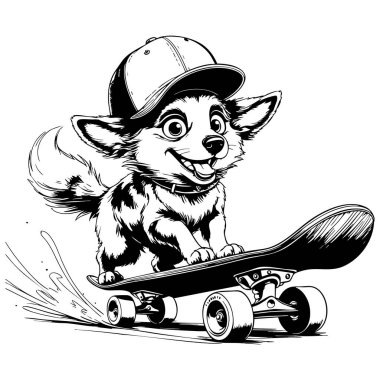 Heyecanlı ve enerjik patenli neşeli bir köpek yavrusu.