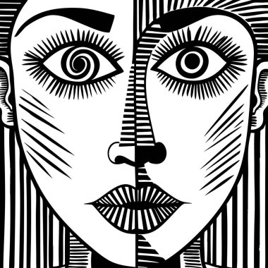 Geometrik çizgi detaylarıyla modern siyah beyaz yüz