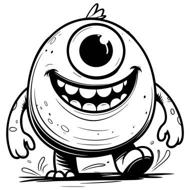 Mutlu tek gözlü Tepegöz canavarı çocukları boyamak için gülümsüyor.